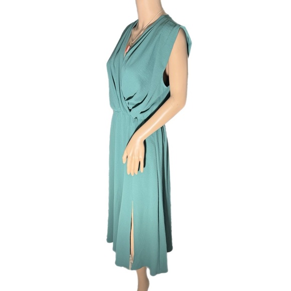 ZARA Dress Green Slit Midi Pleated Sleeveless Beachy Boho Party Sz S 4/6 No Belt - Picture 5 of 10